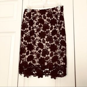 Lucy Paris Elegant Black Crochet Overlay Pencil Skirt